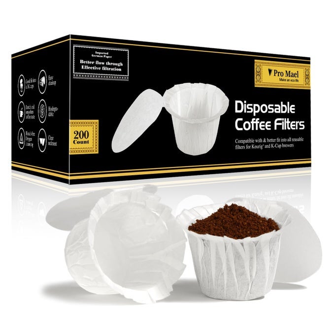 DISPOSABLE K CUP COFFEE FILTERS WITH LID COFFEE FILTER PAPER FOR KEURIG BREWERS SINGLE SERVE 10 AND 20 USE WITH RESUSABLE K CUP PODS WHITE 200 COUNT