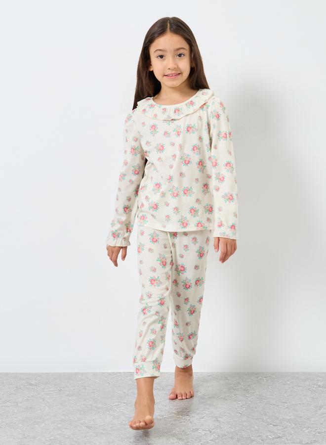 ستايلي طقم من بنطال بيجاما وتيشيرت بطبعة زهور - Image 2