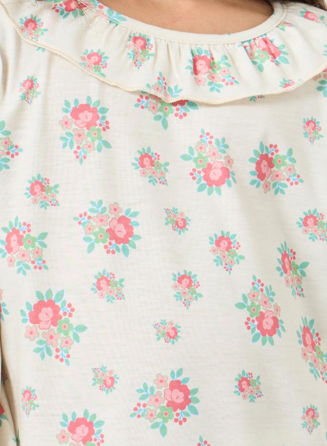 ستايلي طقم من بنطال بيجاما وتيشيرت بطبعة زهور - Image 4