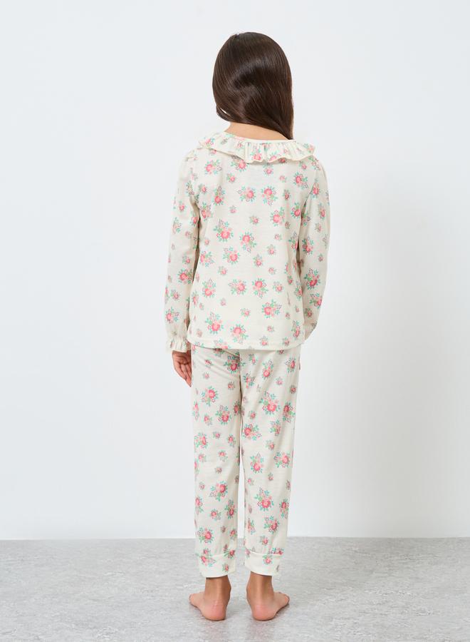 ستايلي طقم من بنطال بيجاما وتيشيرت بطبعة زهور - Image 5