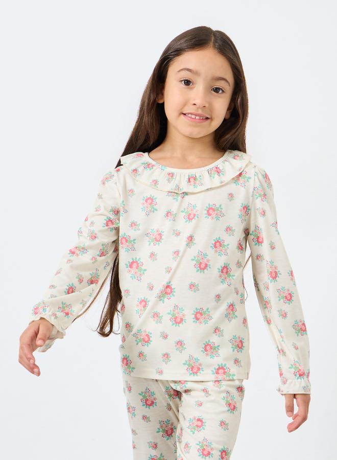 ستايلي طقم من بنطال بيجاما وتيشيرت بطبعة زهور - Image 3