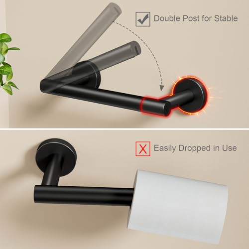 POKIM Black Toilet Paper Holder - Double Post Pivoting TP Large Mega Roll Tissue Holder for Bathroom Wall Mount (Matte Finish) - Image 3