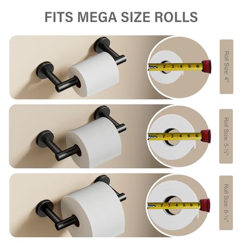 POKIM Black Toilet Paper Holder - Double Post Pivoting TP Large Mega Roll Tissue Holder for Bathroom Wall Mount (Matte Finish) - Image 2