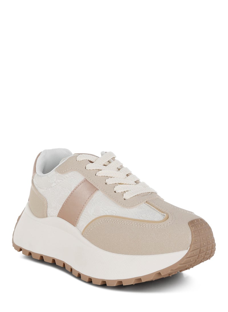 London Rag Chunky Anti-Skid Lace-Up Sneakers in Beige  - Image 2
