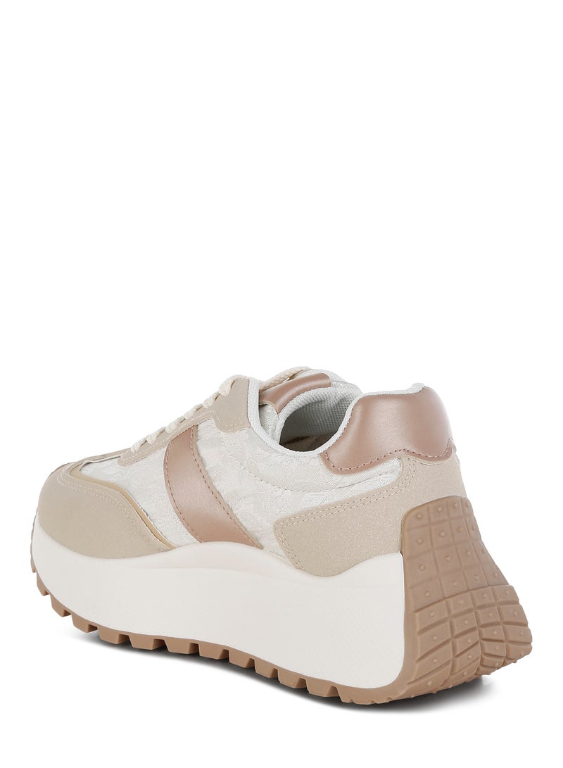 London Rag Chunky Anti-Skid Lace-Up Sneakers in Beige  - Image 3