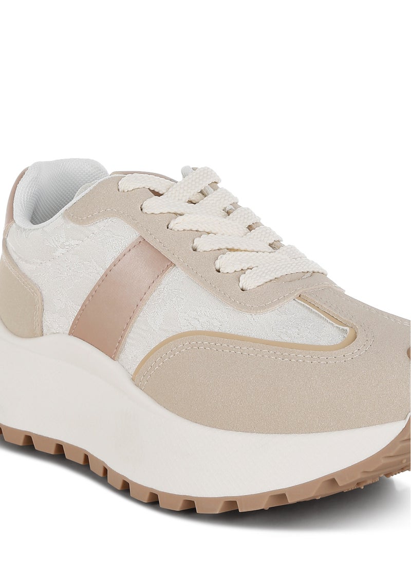 London Rag Chunky Anti-Skid Lace-Up Sneakers in Beige  - Image 5