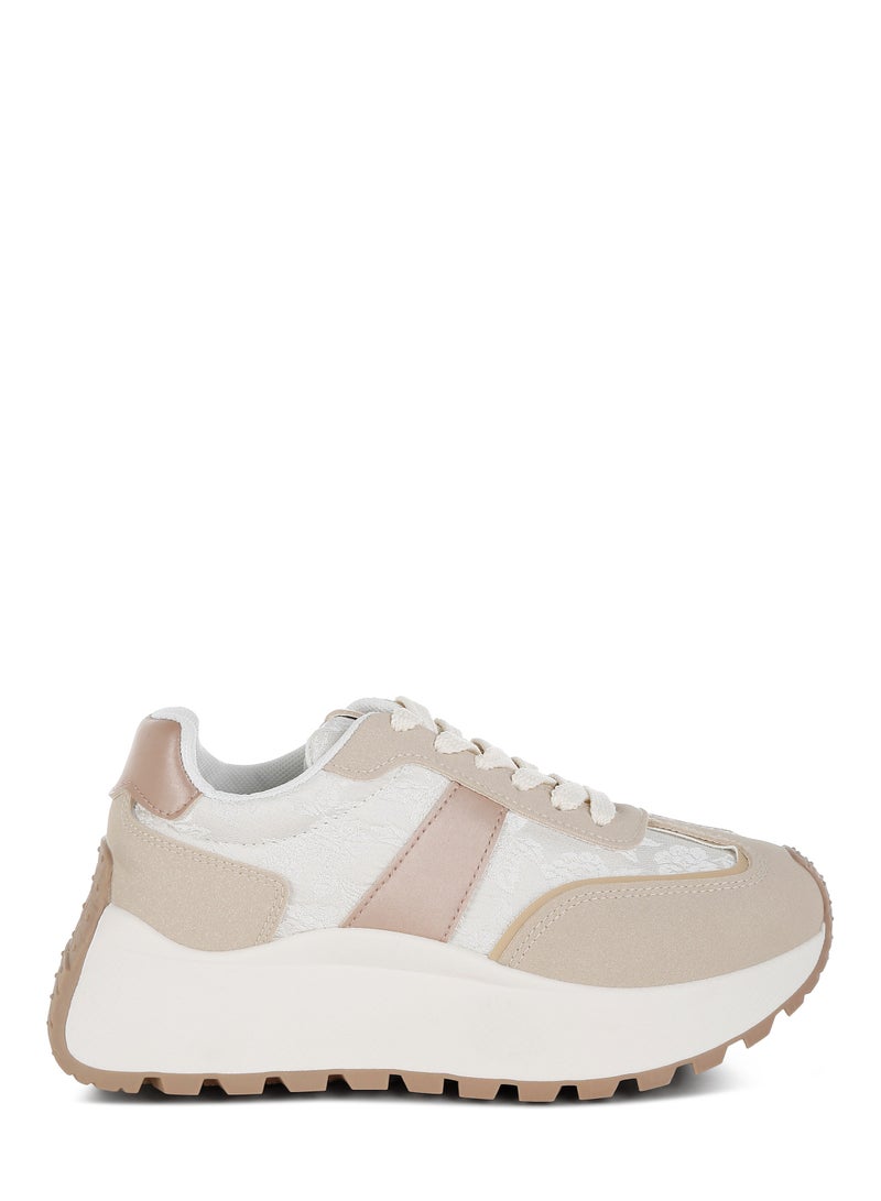 London Rag Chunky Anti-Skid Lace-Up Sneakers in Beige  - Image 1