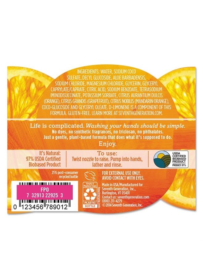Seventh Generation Hand Wash, Mandarin Orange & Grapefruit Scent, 12oz - Image 3