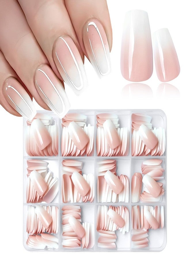 LuckForever 240pc Ombre Press on Nails Short Coffin Fake Nails with Tabs File, Coffin Nails Press ons Ombre Acrylic Nails Short Glue on Nails Full Cover False Artificial Fingernail Stick on Nails for Women - Image 1