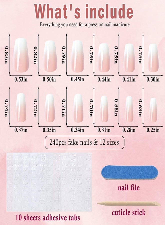 LuckForever 240pc Ombre Press on Nails Short Coffin Fake Nails with Tabs File, Coffin Nails Press ons Ombre Acrylic Nails Short Glue on Nails Full Cover False Artificial Fingernail Stick on Nails for Women - Image 5