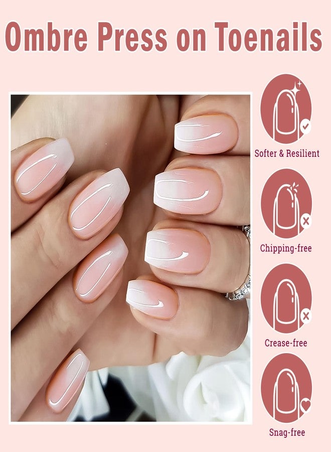 LuckForever 240pc Ombre Press on Nails Short Coffin Fake Nails with Tabs File, Coffin Nails Press ons Ombre Acrylic Nails Short Glue on Nails Full Cover False Artificial Fingernail Stick on Nails for Women - Image 2
