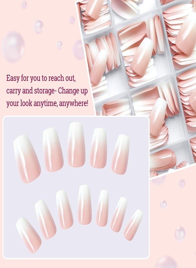 LuckForever 240pc Ombre Press on Nails Short Coffin Fake Nails with Tabs File, Coffin Nails Press ons Ombre Acrylic Nails Short Glue on Nails Full Cover False Artificial Fingernail Stick on Nails for Women - Image 4