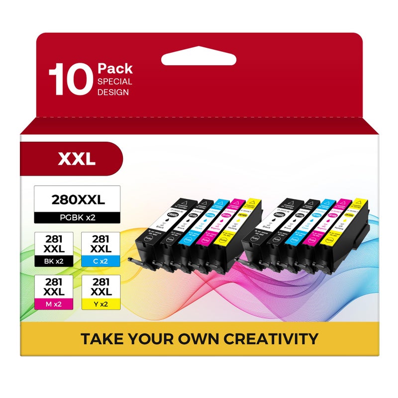 osir PGI-280XXL CLI-281XXL 10 Color Value Pack Compatible for Canon 280 281 Ink Cartridges to use with TR8520 TR8620 TR7520 TR8600 TS6120 TS6220 TS9120 (2PGBK, 2Black, 2Cyan, 2Magenta, 2Yellow) - Image 1