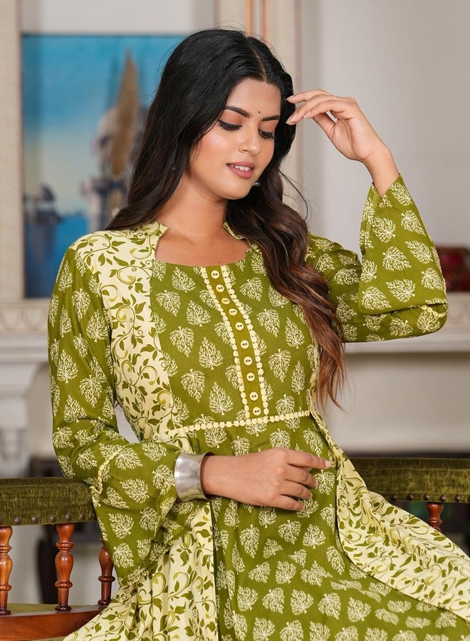 Yash Gallery Women's Plus Size Cotton Floral Printed Regular Fit Jacket Style Anarkali Kurta (1550PLYKGREEN, Green, 5XL) - Image 5