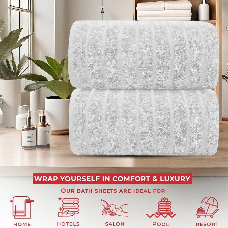 Riverside Pack of 2 Jumbo Bath Sheet 35 x 70 Inches, 600 GSM, Extra Large Bath Towel, Super Soft & Highly Absorbent, 100% Ring Spun Cotton Quick Dry, Perfect to Wrap Yourself in - White - Image 3