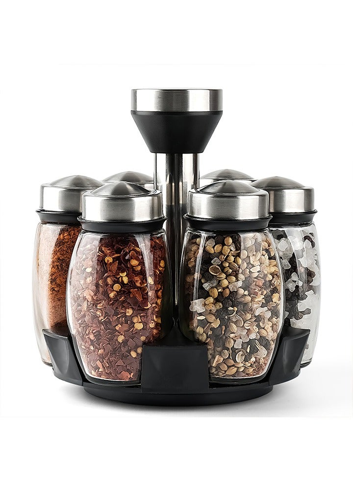 Spice Jar Set Rack Glass Organizer Rotating Glass Seasoning Sugar Pepper Bottles Salt Shakers Holder Kitchen Storage Rack,Stainless Steel Spinning Glass Organizer - Image 1