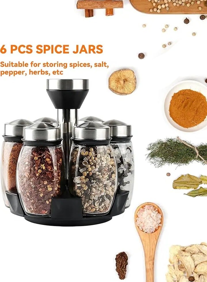 Spice Jar Set Rack Glass Organizer Rotating Glass Seasoning Sugar Pepper Bottles Salt Shakers Holder Kitchen Storage Rack,Stainless Steel Spinning Glass Organizer - Image 2