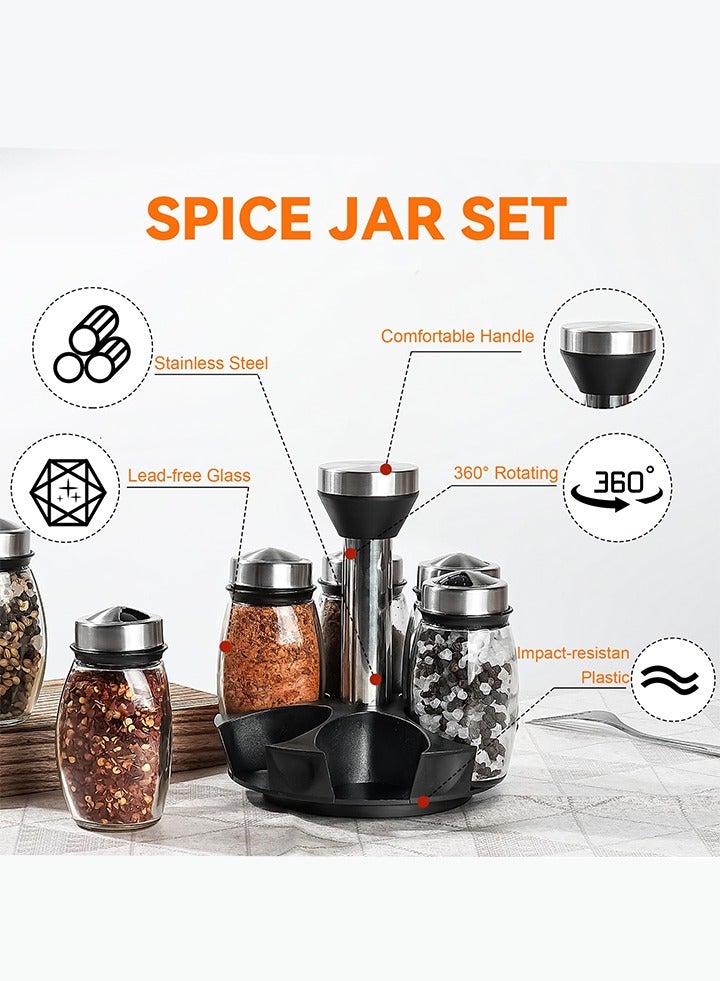 Spice Jar Set Rack Glass Organizer Rotating Glass Seasoning Sugar Pepper Bottles Salt Shakers Holder Kitchen Storage Rack,Stainless Steel Spinning Glass Organizer - Image 3