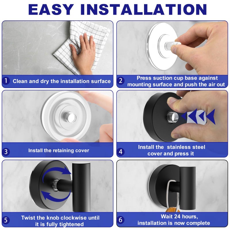 Bntuk Suction Cup Hooks, Removable Shower Hooks for Inside Shower â€“ Towel Hooks for Bathroom Window Glass Mirror Tile, Bath Robe Looafh Hook for Hanging â€“ Waterproof & Rustproof, Black (2 Pack) - Image 4
