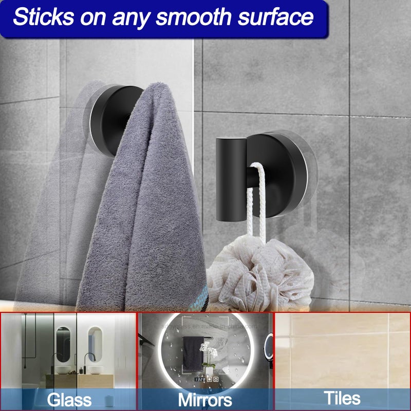 Bntuk Suction Cup Hooks, Removable Shower Hooks for Inside Shower â€“ Towel Hooks for Bathroom Window Glass Mirror Tile, Bath Robe Looafh Hook for Hanging â€“ Waterproof & Rustproof, Black (2 Pack) - Image 3