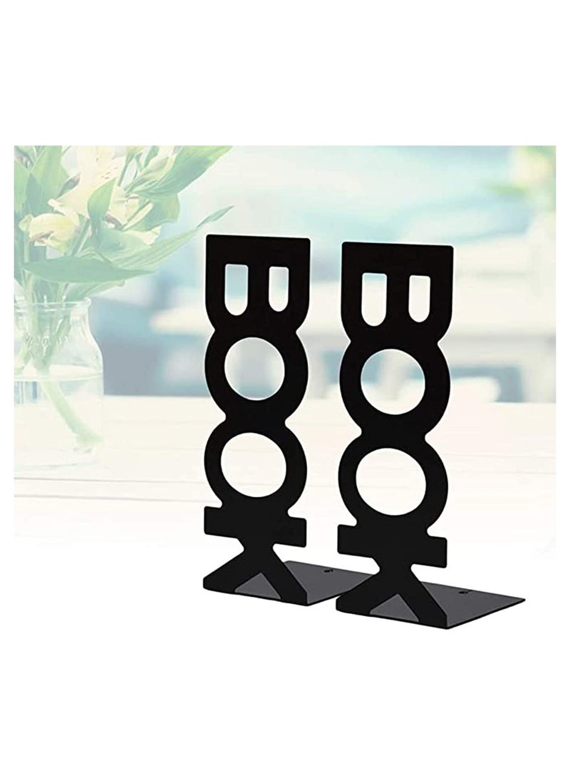 SYOSI Bookend Frame, Retro Organized Creative Lightweight Frame Creative Bookends Frame Organized for School Library Home 2pcs Black  - Image 4