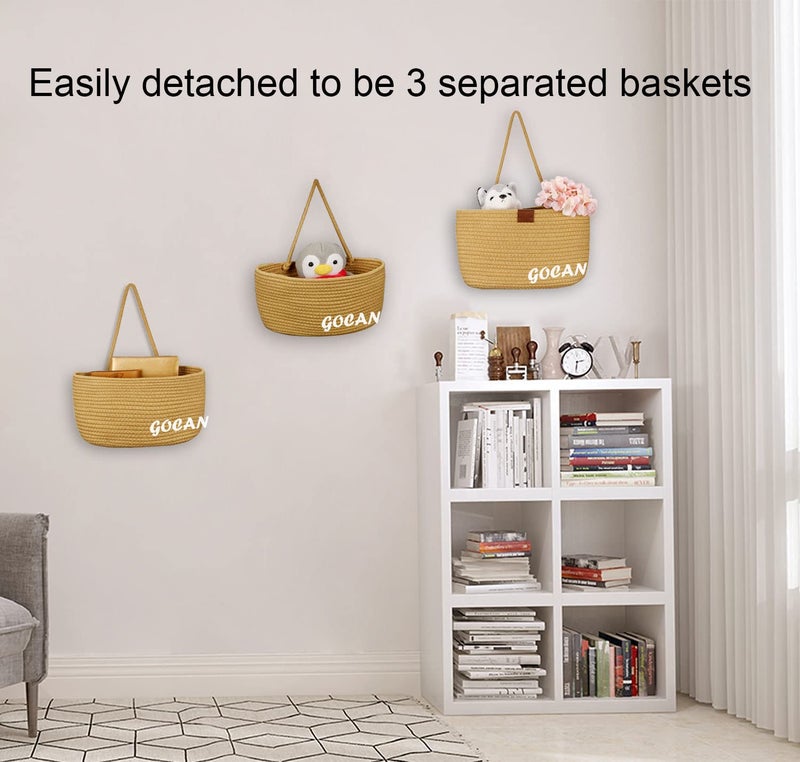 GOCAN Hanging Storage Baskets Over the Door Hanging Basket, 3-Tier Cotton Rope Woven Hanging Organizer, Detachable Decorative Hanging Baskets for Wall Living Room, Bathroom and Bedroom(Jute) - Image 5