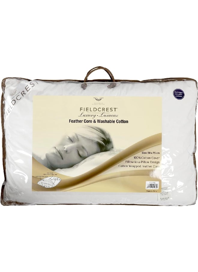Fieldcrest - Rectangular Feather Core and Washable Cotton Queen Pillow White 50 x 75 cm FC FPQ - Image 1