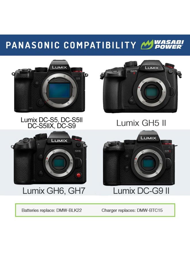 Wasabi Power Battery (2-Pack) for Panasonic DMW-BLK22 and Panasonic Lumix DC-S9, DC-G9, DC-S5, DC-S5 II, DC-S5 IIX, GH5 II, GH6, S5II, S5IIX, S5M2, S5M2X, GH5M2 - Image 2