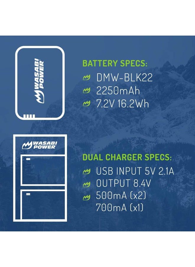Wasabi Power Battery (2-Pack) for Panasonic DMW-BLK22 and Panasonic Lumix DC-S9, DC-G9, DC-S5, DC-S5 II, DC-S5 IIX, GH5 II, GH6, S5II, S5IIX, S5M2, S5M2X, GH5M2 - Image 3
