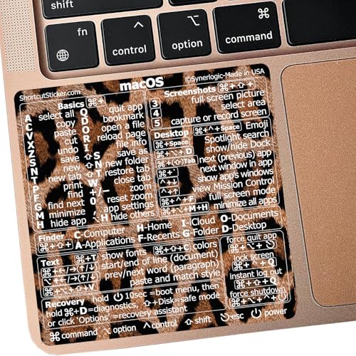 Synerlogic Mac OS Shortcuts Sticker | Keyboard Stickers for macOS | No-Residue Laminated Vinyl MacBook Cheatsheet for Laptop | MacBook Shortcuts 2025 (Leopard) - Image 1