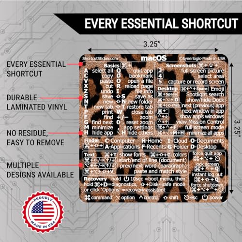Synerlogic Mac OS Shortcuts Sticker | Keyboard Stickers for macOS | No-Residue Laminated Vinyl MacBook Cheatsheet for Laptop | MacBook Shortcuts 2025 (Leopard) - Image 2