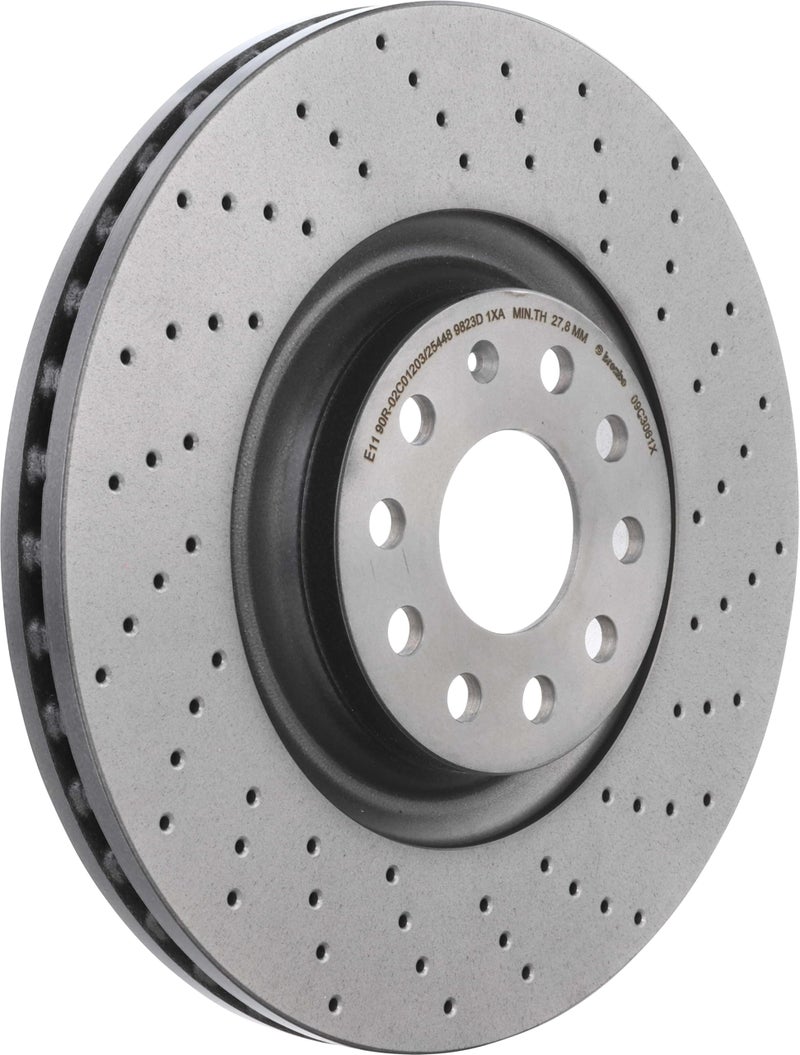 Brembo 09.C306.1X Xtra UV Coated Pillar Vented drilled Front Brake Rotor AUDI/CHRYSLER/CUPRA/SEAT/SKODA/SKODA (SVW)/VW/VW (FAW)/VW (SVW) OE# 1K0615301AD - Image 1