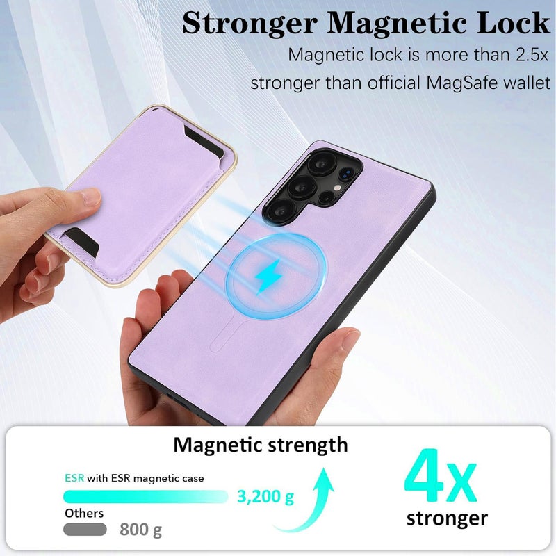 For Samsung Galaxy S25 Ultra 5G Slim Magsafe Ring Magnetic Card Bag Leather Phone Case(Purple) - Image 4
