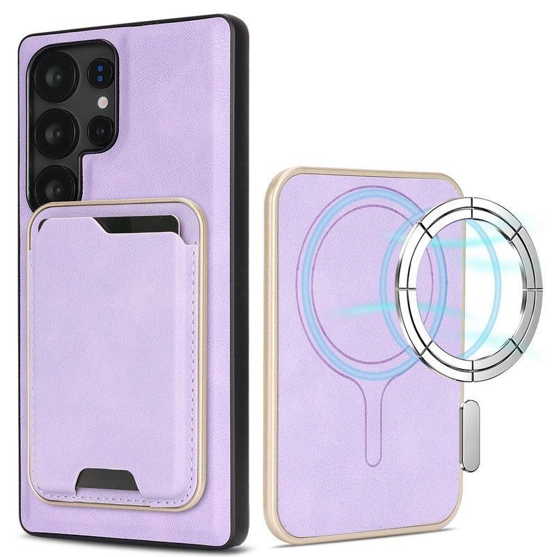 For Samsung Galaxy S25 Ultra 5G Slim Magsafe Ring Magnetic Card Bag Leather Phone Case(Purple) - Image 1