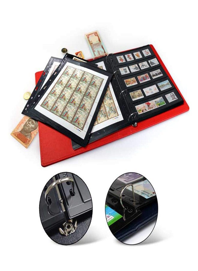MUDOR Empty Premium PU Classic Binder, 4 Ring Binder Albums Stockbook for Stamps, Documents, Coins, Bank Notes (Red) - Image 4