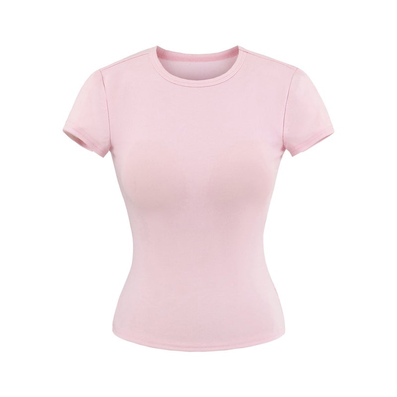 Girl Small Round Tie Chest Pad Short-Sleeved Top Summer Tencel Lyocell Slim Slim Short T-Shirt - Image 5