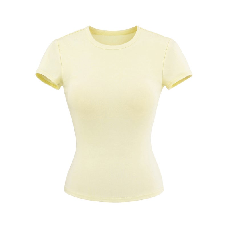 Girl Small Round Tie Chest Pad Short-Sleeved Top Summer Tencel Lyocell Slim Slim Short T-Shirt - Image 4
