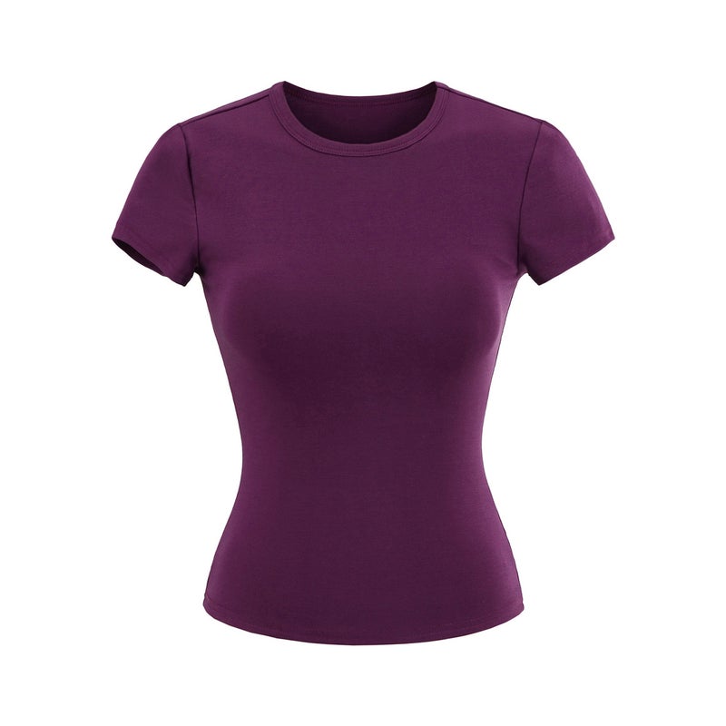 Girl Small Round Tie Chest Pad Short-Sleeved Top Summer Tencel Lyocell Slim Slim Short T-Shirt - Image 1