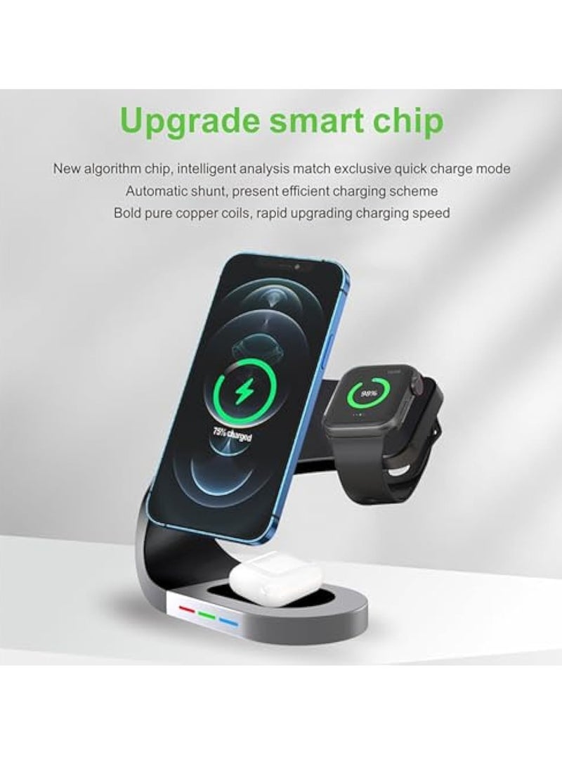 Barakah 3 in1 Magnetic Wireless Charger for Apple, Wireless Charger iPhone Charging Station, 3 in 1 Charger Stand Multiple Devices, Fast Charging, Enhanced Safety Compatible with iPhone, Apple Watch - Image 3