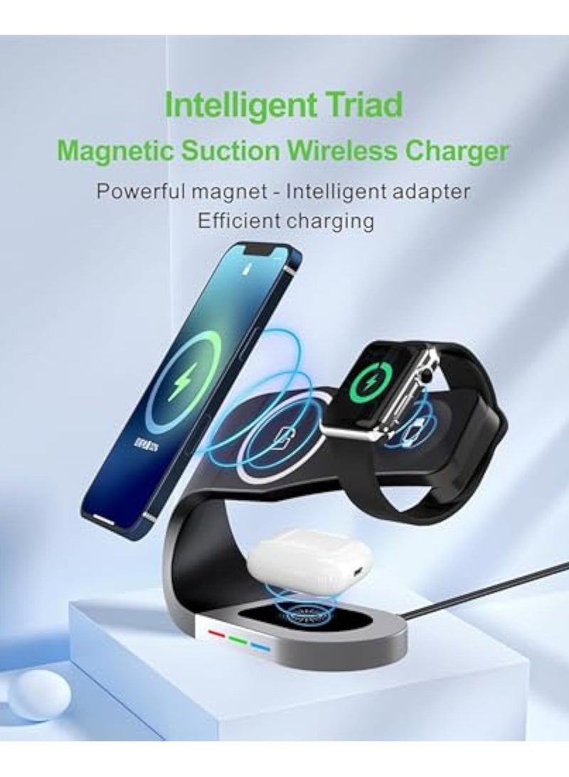 Barakah 3 in1 Magnetic Wireless Charger for Apple, Wireless Charger iPhone Charging Station, 3 in 1 Charger Stand Multiple Devices, Fast Charging, Enhanced Safety Compatible with iPhone, Apple Watch - Image 2