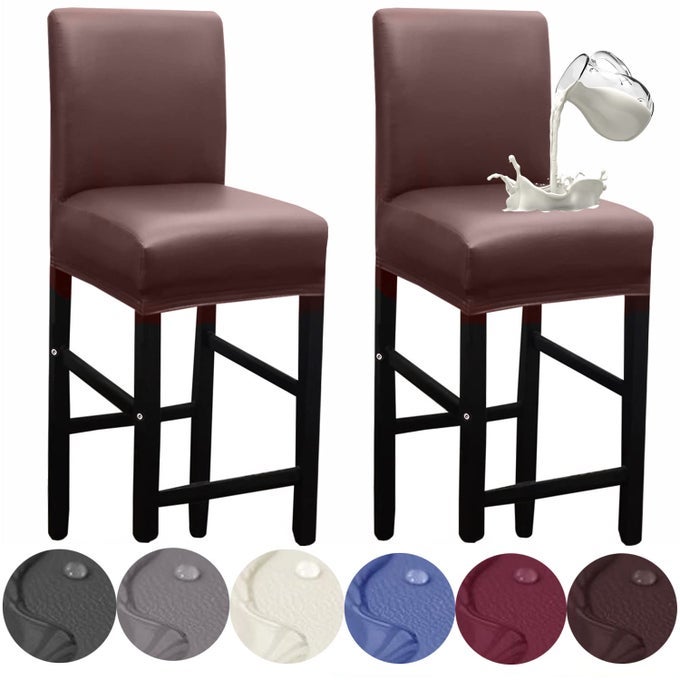 BAR STOOL COVERS2 PACK STRETCH WATERPROOF PU BAR STOOL COVERS WITH BACKS BAR STOOL CHAIR COVERS BARSTOOL COVERS SLIPCOVERS WITH BACK PUB COUNTER STOOL CHAIR COVERS COFFEE
