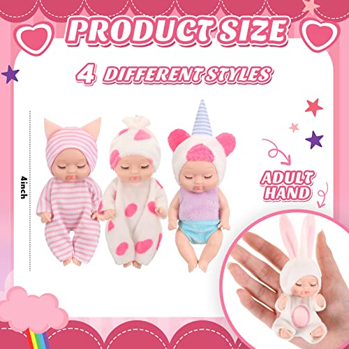 Hanaive 4 Pcs 4 Inch Mini Baby Dolls Lifelike Realistic Baby Dolls Animal Clothes Cute Tiny Gifts for Kids Birthday Party(Lovely Style) - Image 2