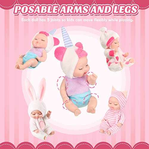 Hanaive 4 Pcs 4 Inch Mini Baby Dolls Lifelike Realistic Baby Dolls Animal Clothes Cute Tiny Gifts for Kids Birthday Party(Lovely Style) - Image 5