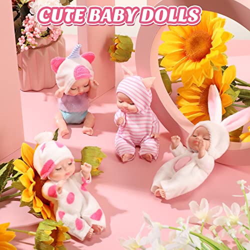 Hanaive 4 Pcs 4 Inch Mini Baby Dolls Lifelike Realistic Baby Dolls Animal Clothes Cute Tiny Gifts for Kids Birthday Party(Lovely Style) - Image 4