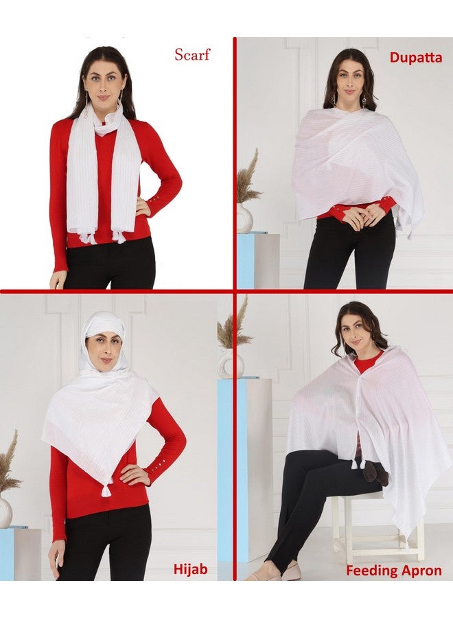 Switchon Premium scarf Dupatta Poncho Style Scarf,Nursing Cover for Breastfeeding Multi Use feeding apron Breathable free size (White) - Image 3