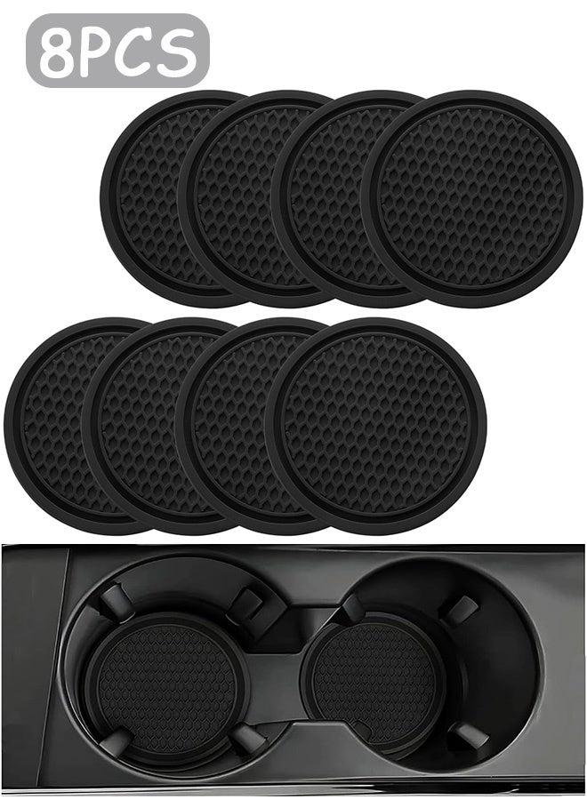 Quantum 8 PCS Car Cup Coaster, Universal Non-Slip Cup Holders Embedded in Ornaments Coaster, Car Interior Accessories (Black) - Image 1