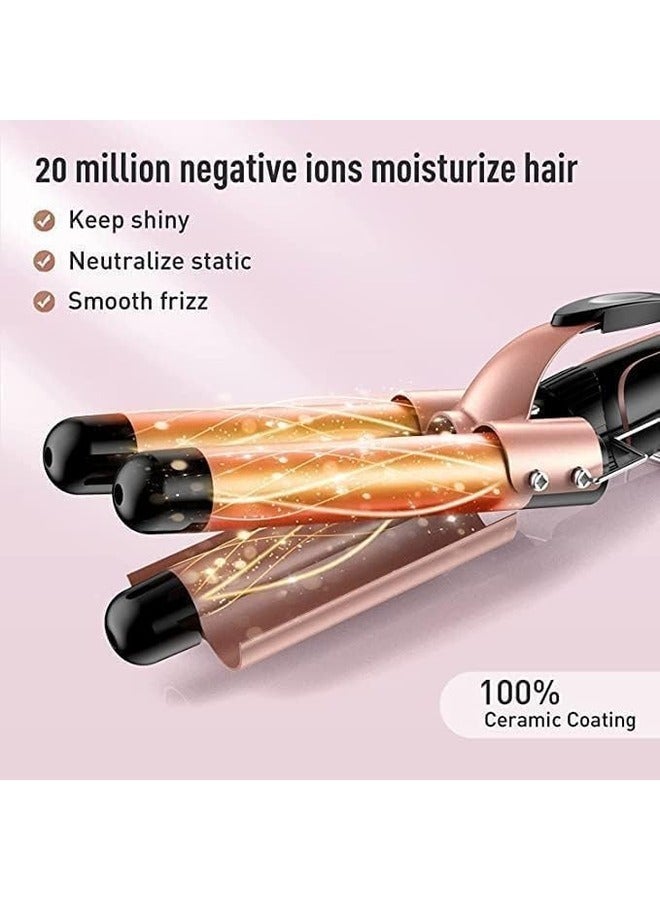 Gold 3-Barrel Curling Iron - 1-Inch Triple Barrel Hair Waver for Beachy Waves, Adjustable Temperature Ceramic Tourmaline Curler, Fast Heat-Up - Image 2