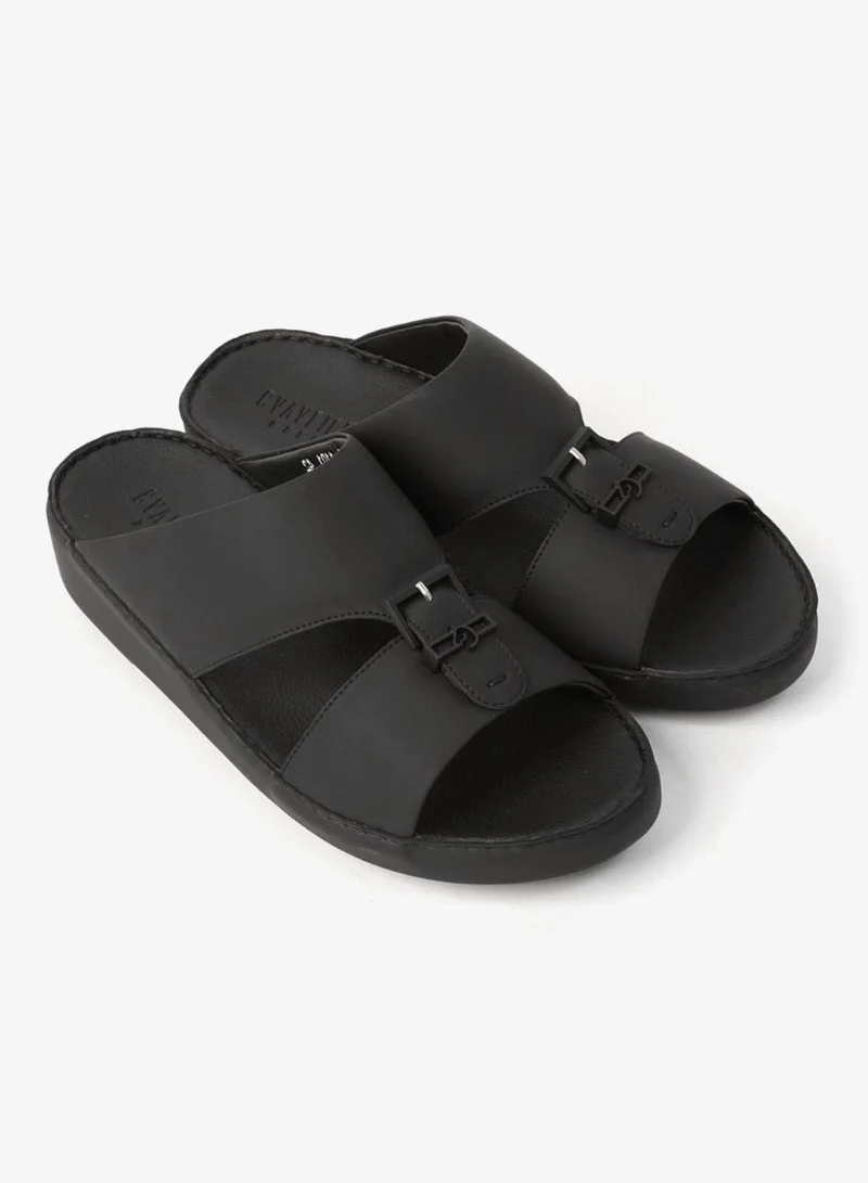 اومو كافالير UOMO CAVALIER EMBOSSED LEATHER HANDSTITCHED ARABIC SANDALS BLACK