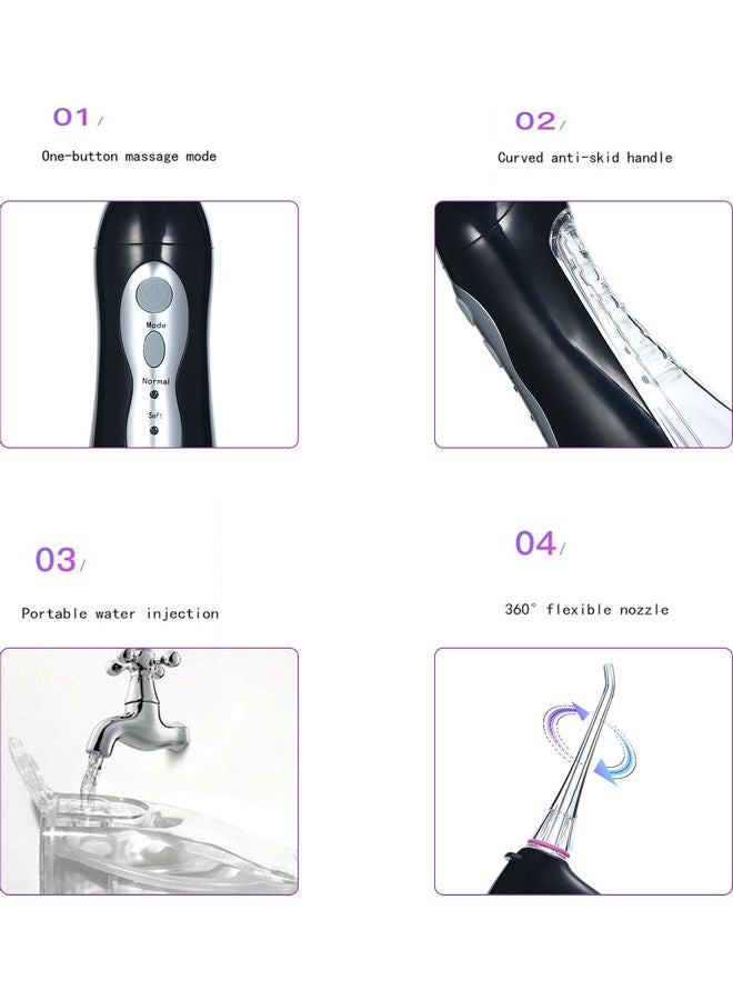 6-Piece USB Rechargeable Water Flosser Oral Irrigator Set Black/White/Blue - Image 3