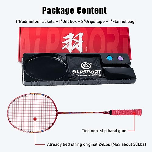 ALPSPORT GJ 10U G5 Super Light Professional Full Carbon Fiber Badminton Racket with Gift Box, Badminton Racquet for Outdoor Backyard Sports Including 1 Flannel Bag, 2 Grips Tapes (Red) - Image 2